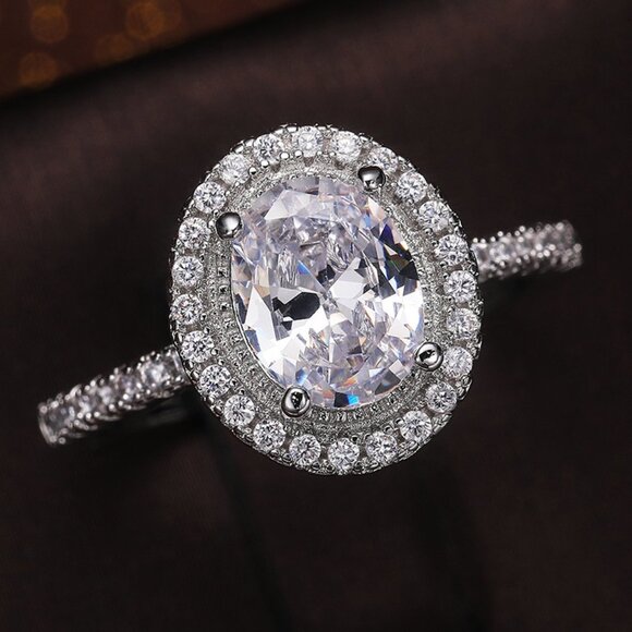 😍Beautiful Big Oval Pure Zircon Silver Plated Elegant Ring for Women, L113 - Picture 4 of 11